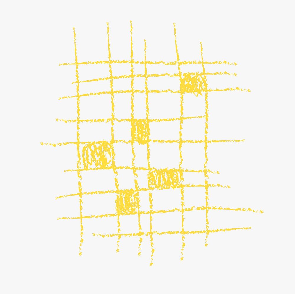Crayon grids kids sticker, yellow hand drawn doodle design vector
