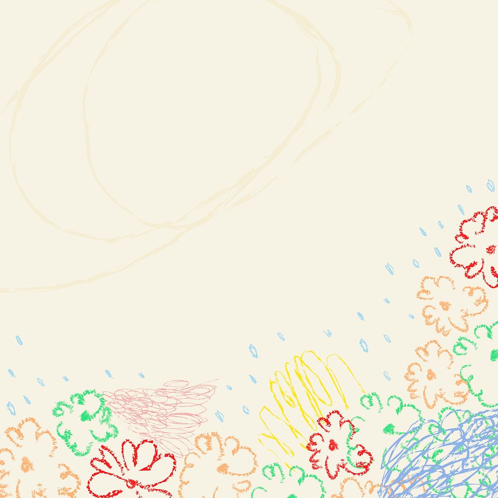 Kids abstract scribble background, pastel cute design in yellow psd