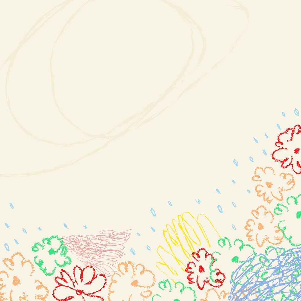 Kids abstract scribble background, pastel cute design in yellow vector
