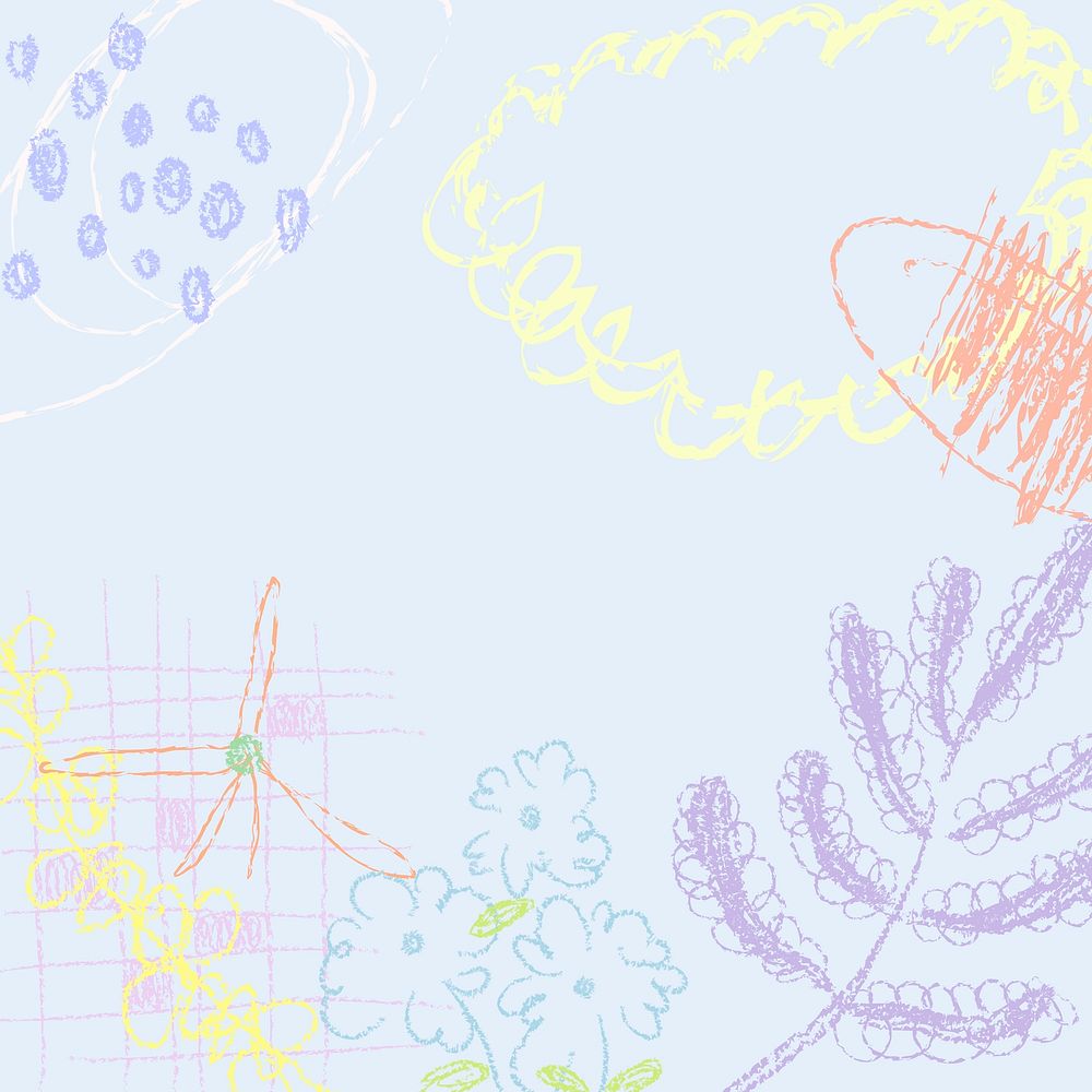 Kids abstract scribble background, pastel cute design in blue psd