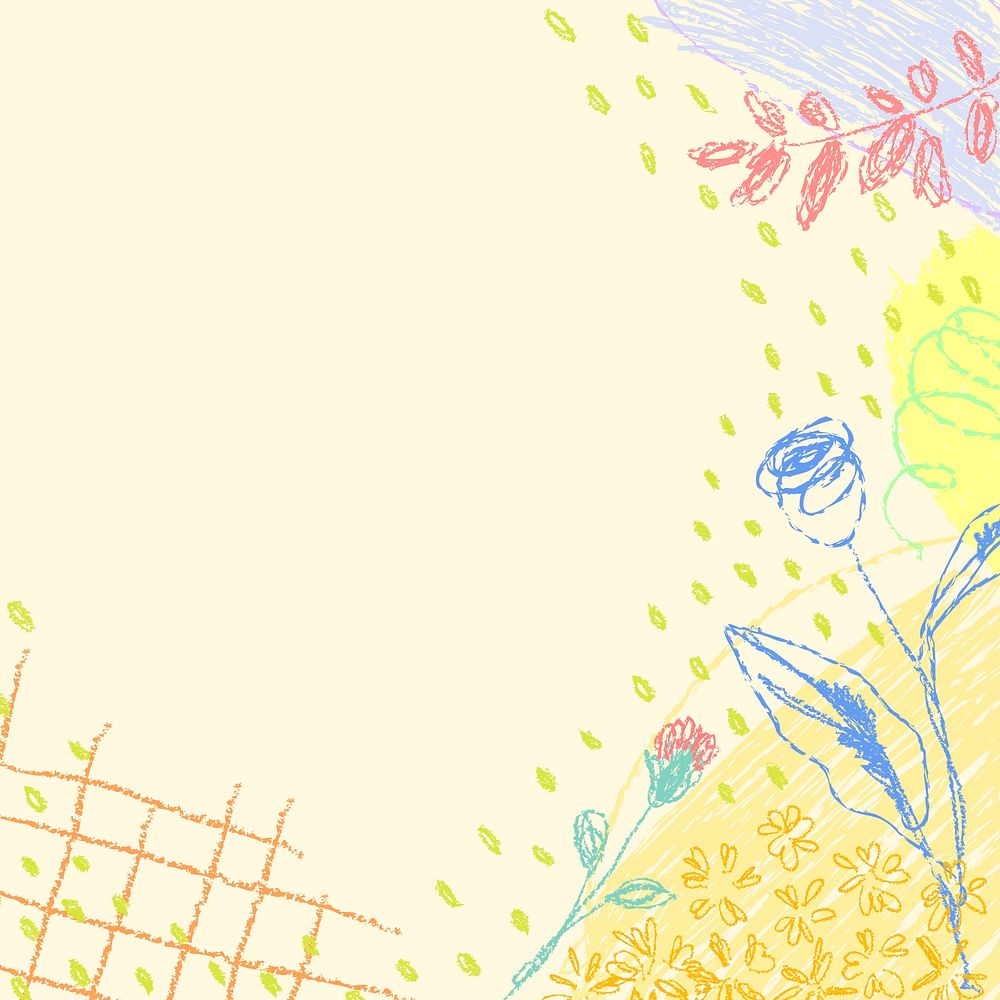 Kids abstract scribble background, pastel cute design in yellow psd