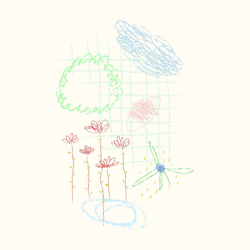 Kids crayon doodle illustration, colorful cute scribble psd