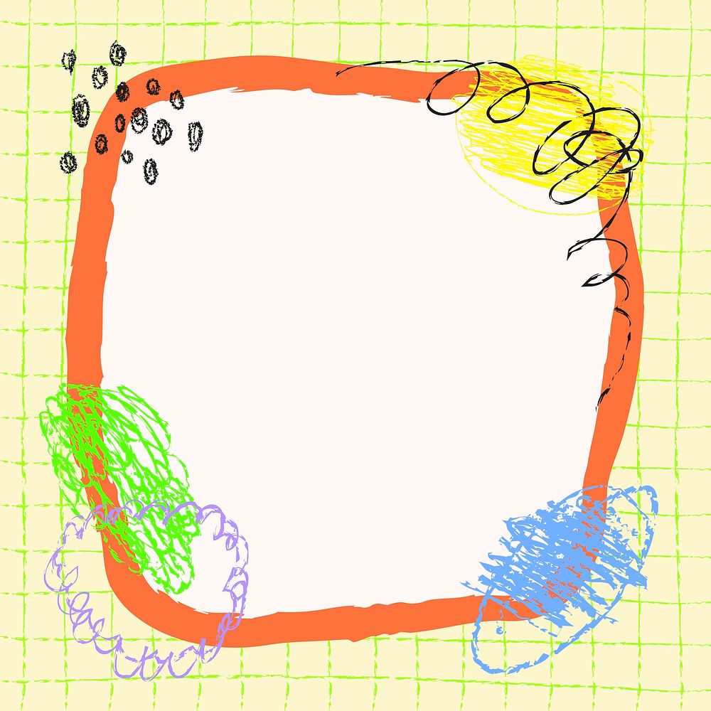 Abstract scribble frame, kids colorful hand drawn design