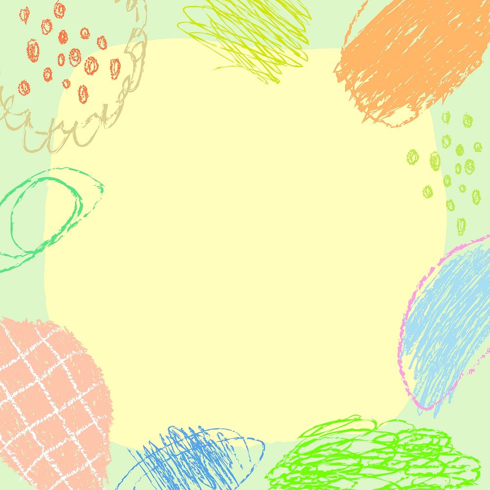 Colorful frame background, kids crayon doodle design vector