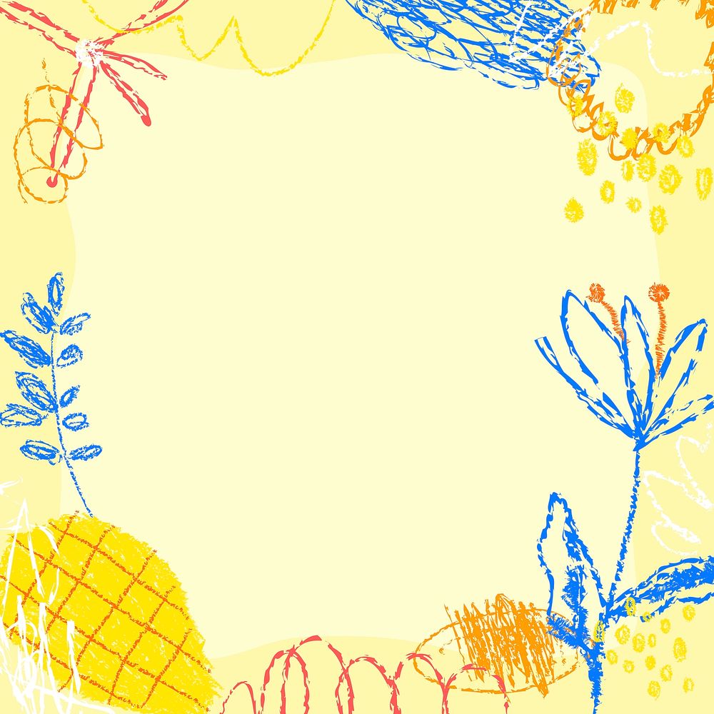 Floral line art frame background, hand drawn scribble design vector