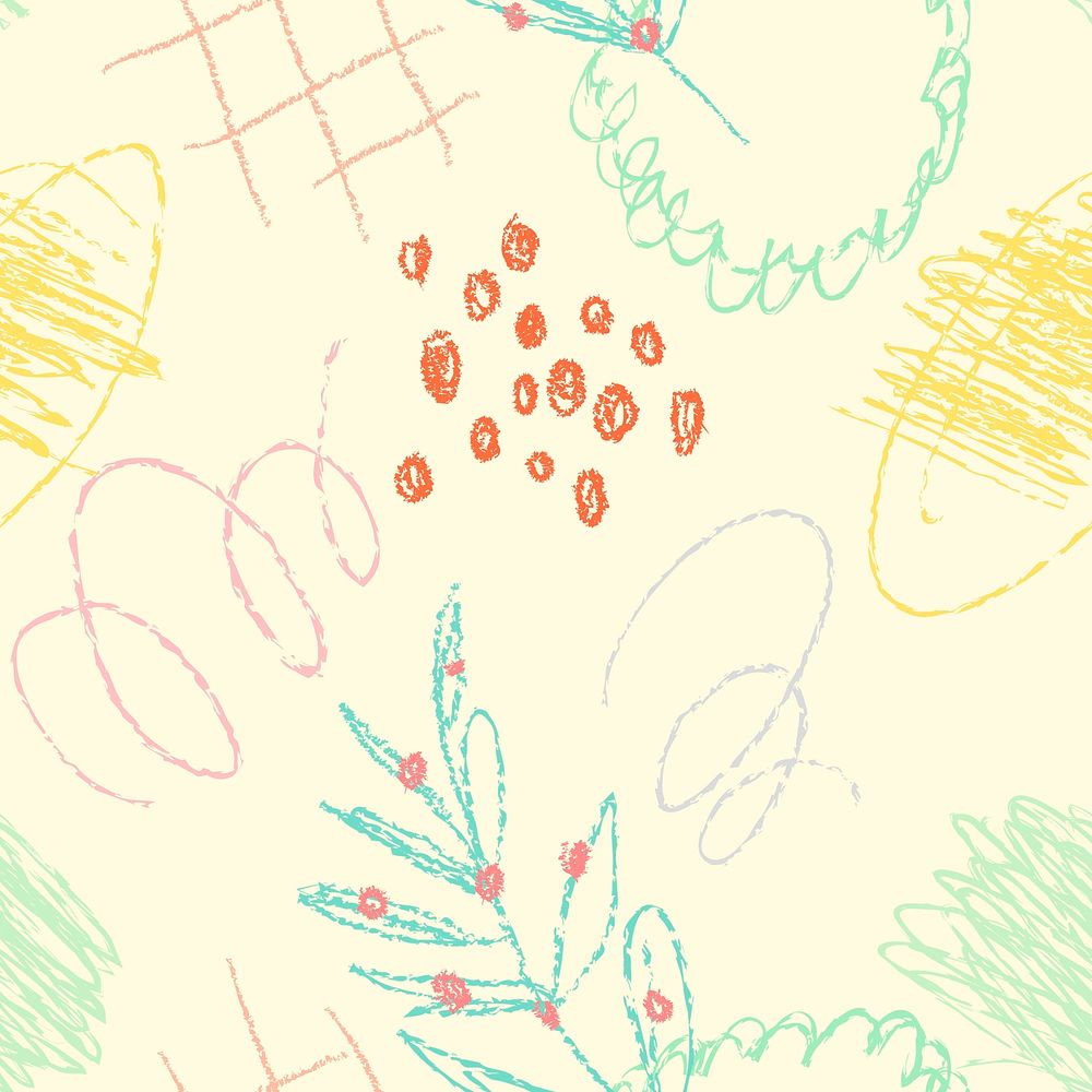 Yellow crayon scribble pattern background, feminine line art design vector