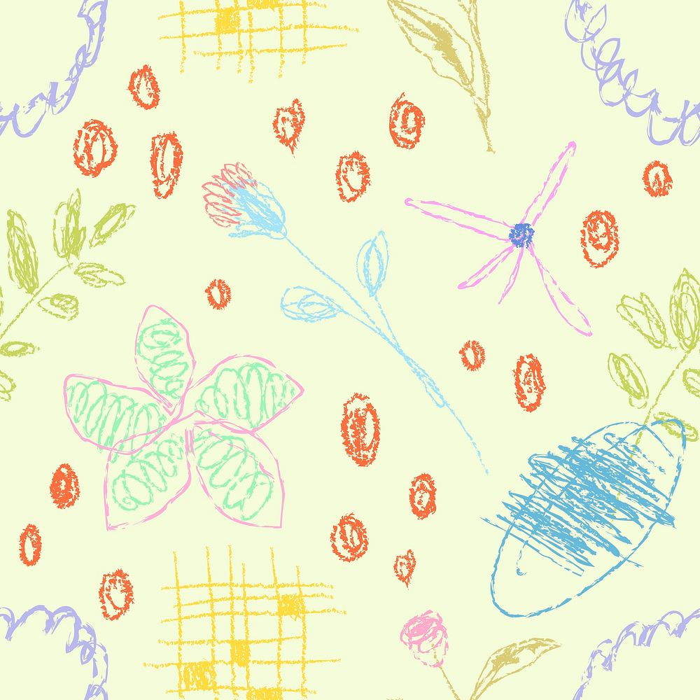 Crayon kids pattern background, colorful hand drawn doodle design