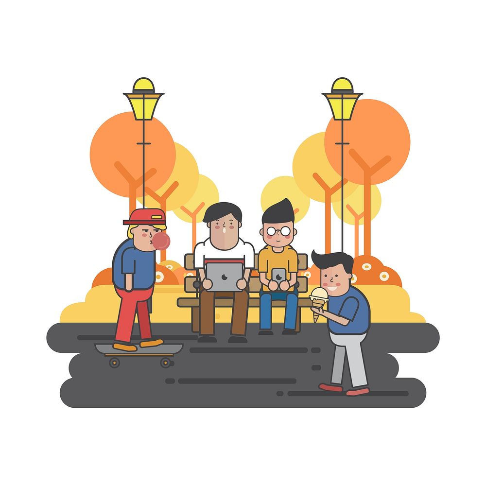 Illustration of guys hanging in the park