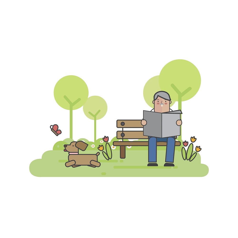 Illustration of a man with his dog