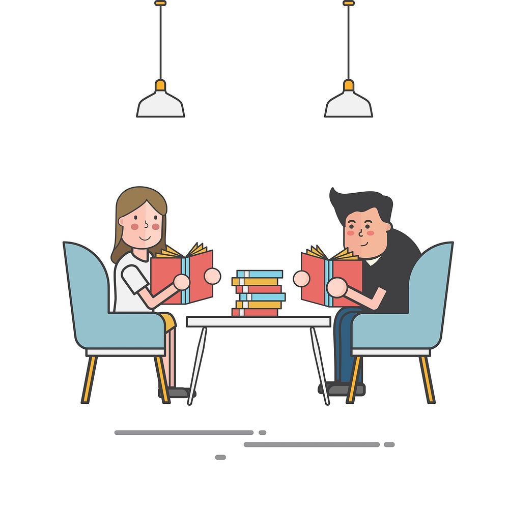 Man and woman reading books