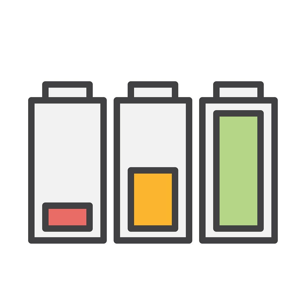 Flat illustration of batteries with different levels