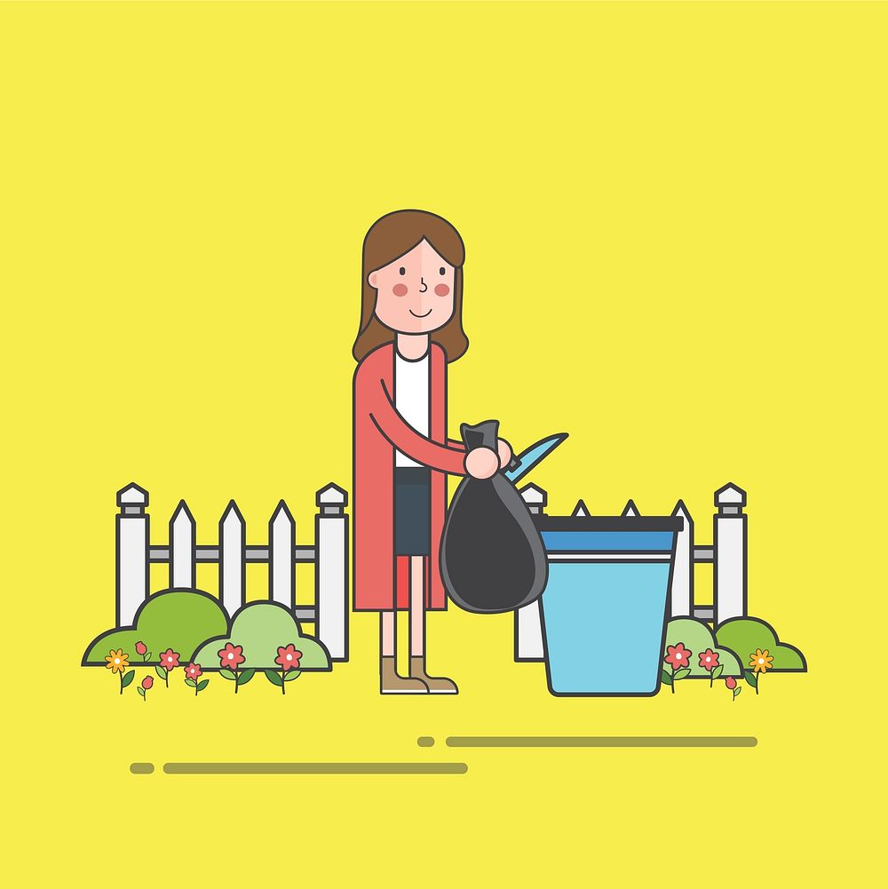 Illustration of a woman taking out the trash