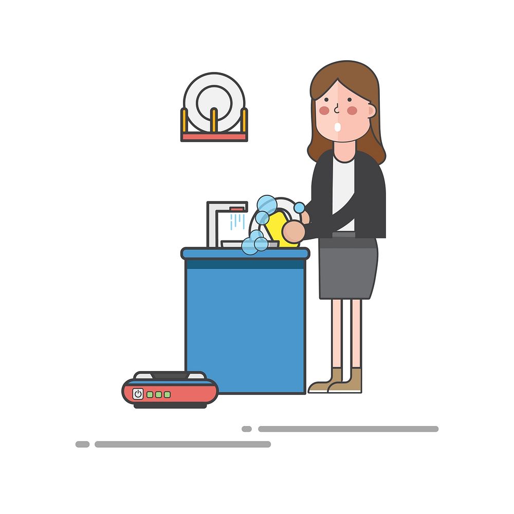 Illustration of a woman washing the dishes