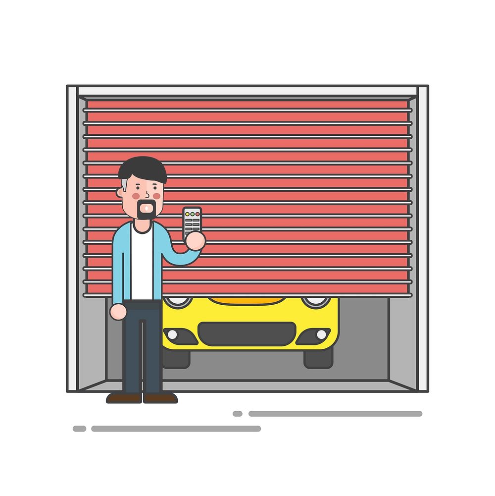 Guy with a goatee holding the garage door remote vector