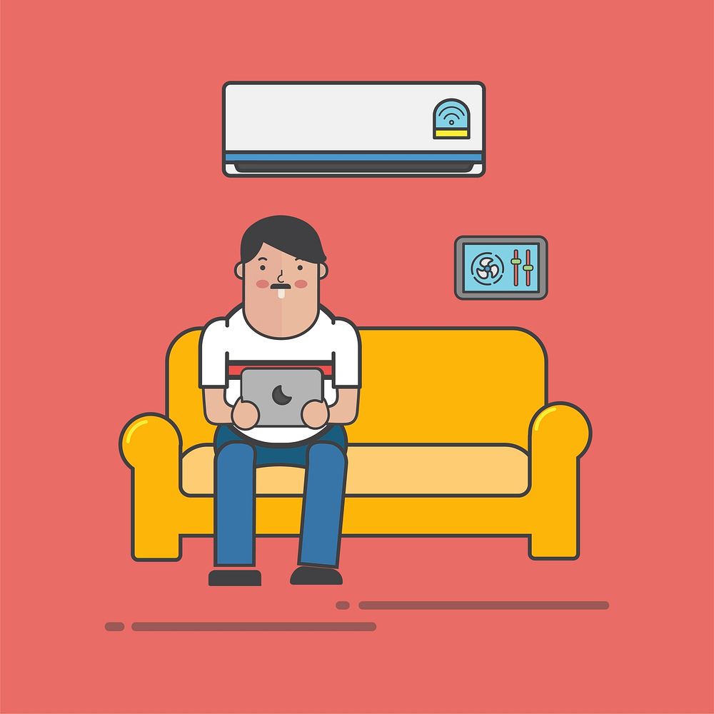 Guy using his tablet on the couch illustration