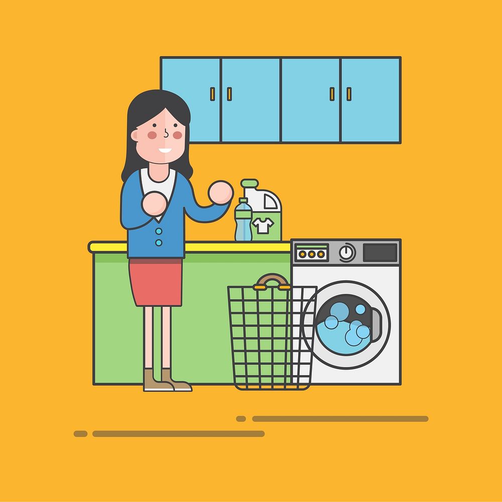 Woman doing laundry illustration