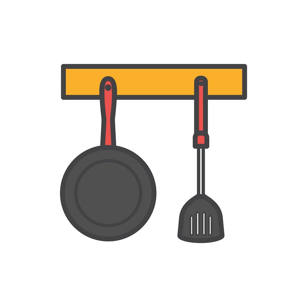 Illustration of hanged pan and spatula