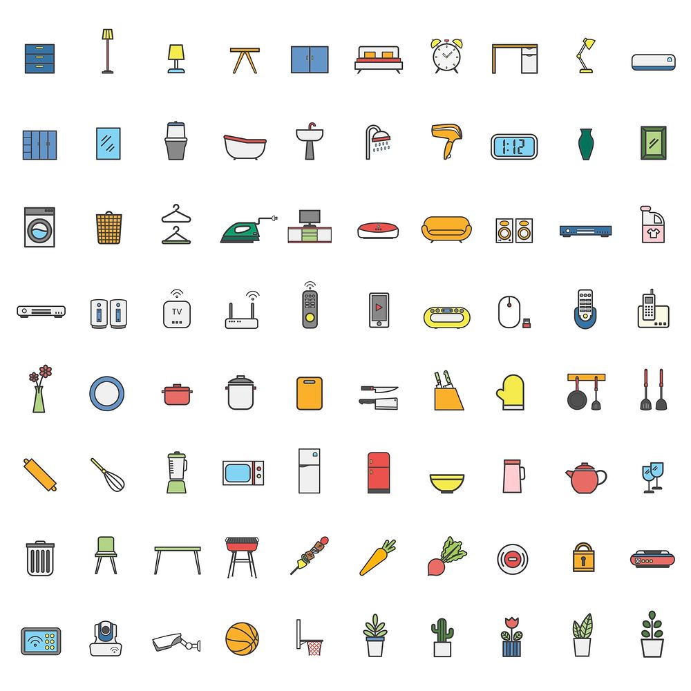 Illustration set of household items icon