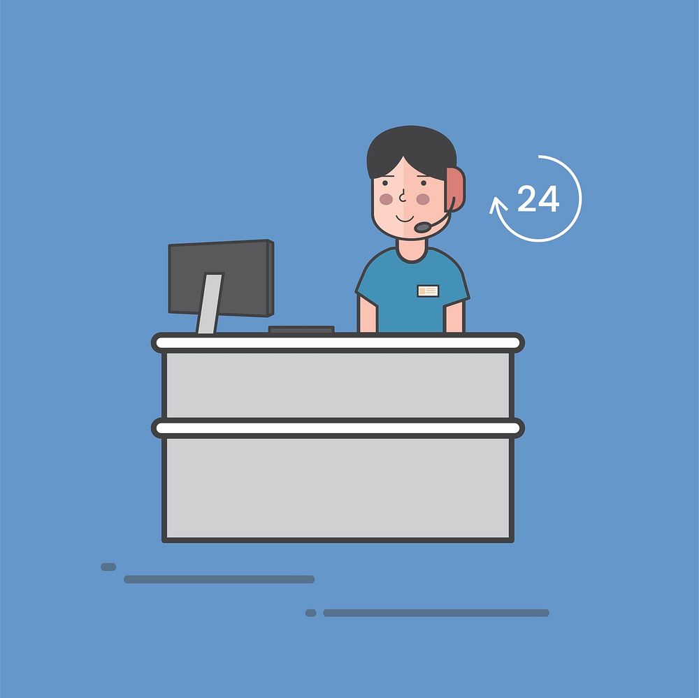 24/7 technical support customer service man illustration