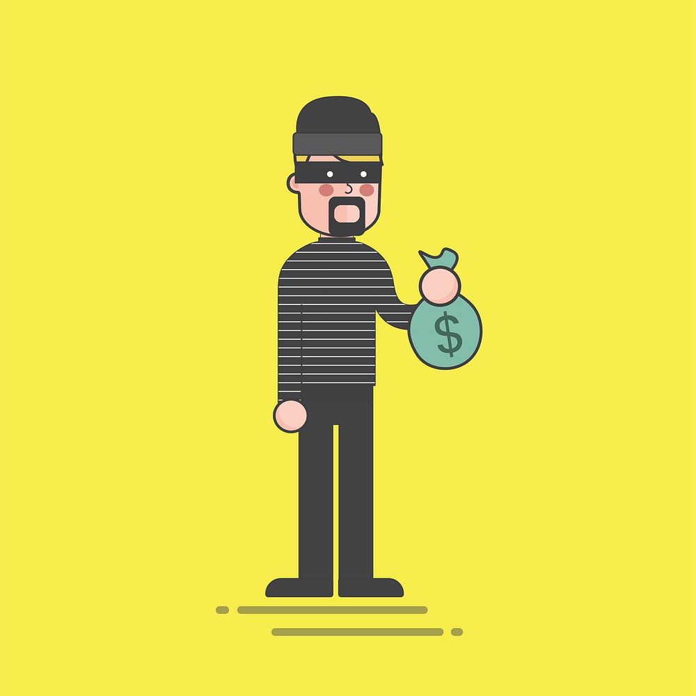 Thief holding a money bag illustration