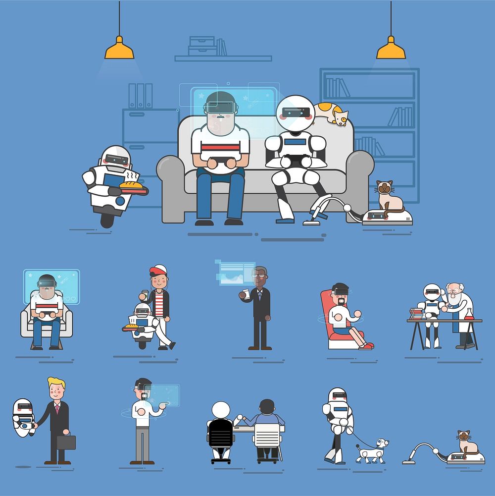 Illustration set of futuristic people and settings