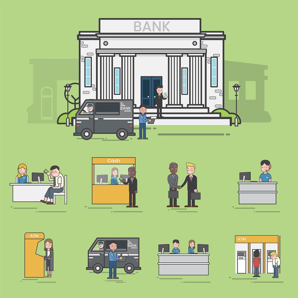 Collection of illustrations of bank settings