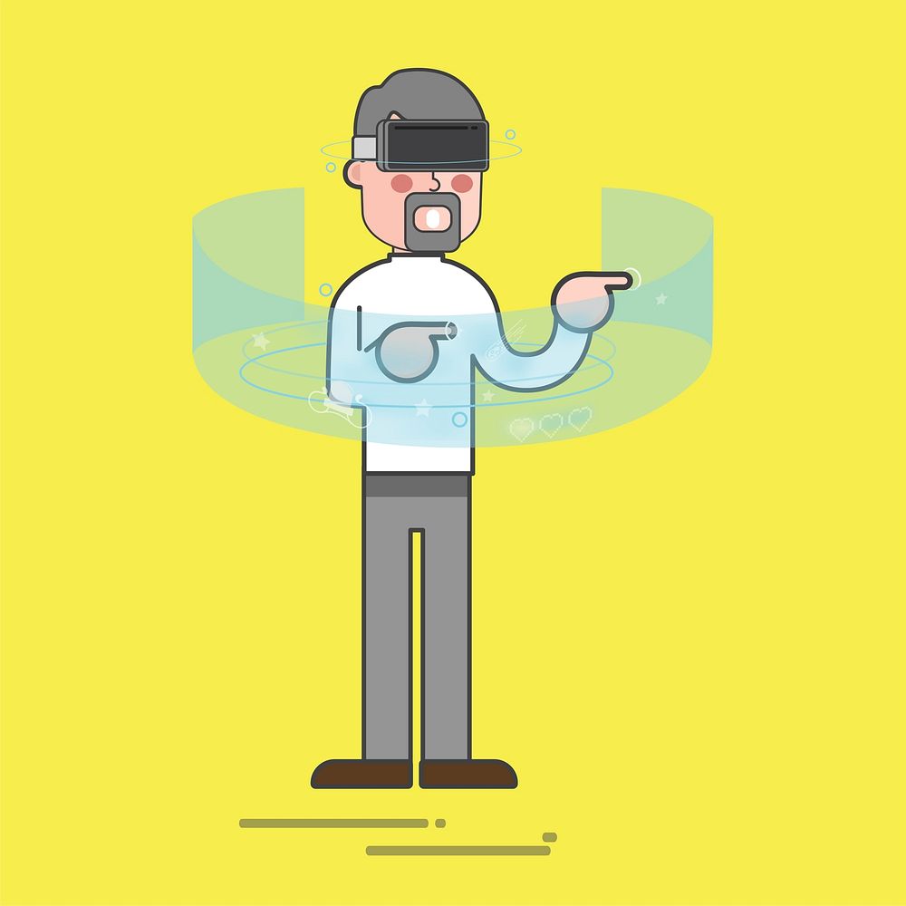 Man experiencing metaverse, wearing VR headset vector