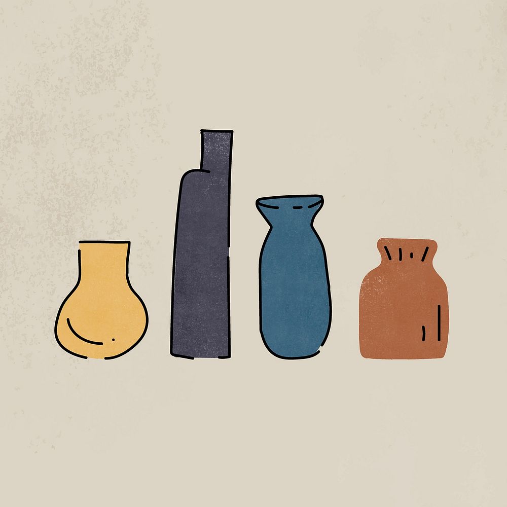 Vase set clipart, home decor illustration vector