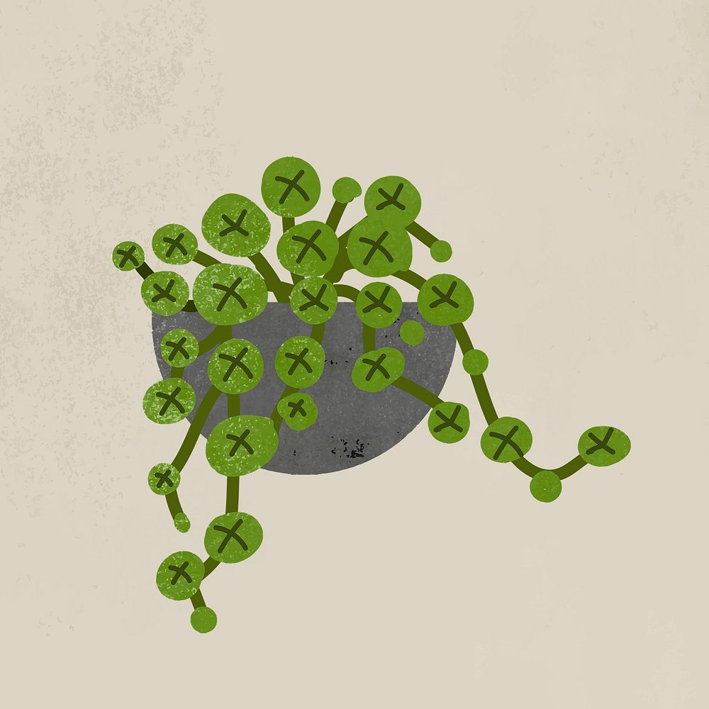 Hanging potted plant sticker, home decor illustration psd