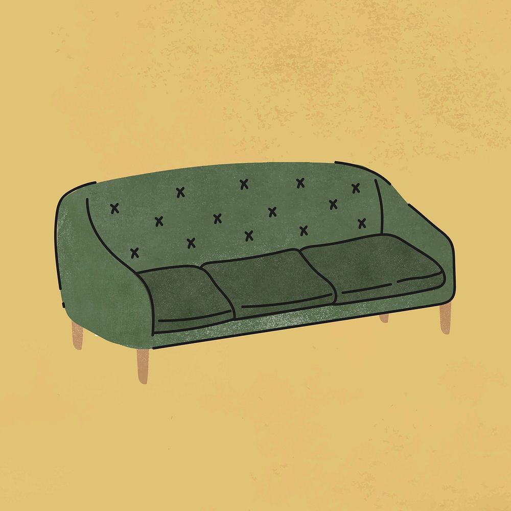 Green couch sticker, furniture & home decor illustration psd