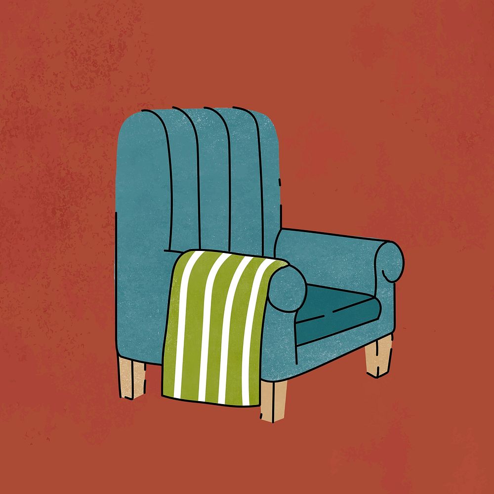 Blue armchair sticker, furniture & home decor illustration psd