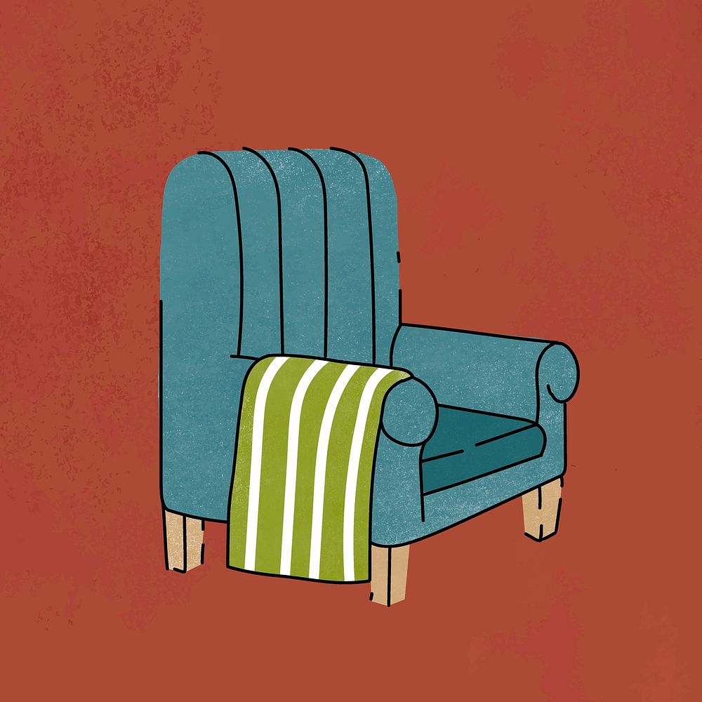 Blue armchair sticker, furniture & home decor illustration vector