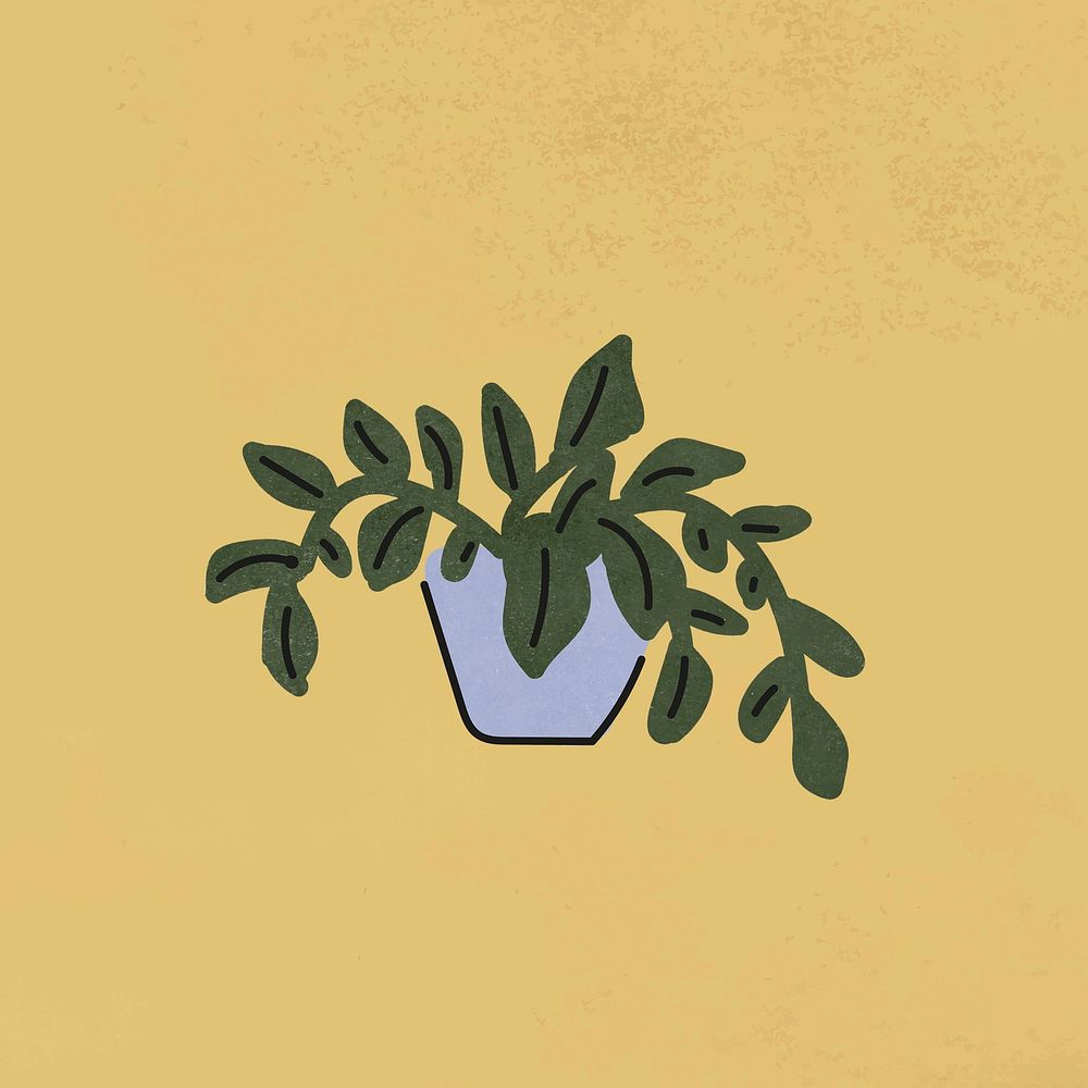 Hanging potted plant sticker, home decor illustration psd
