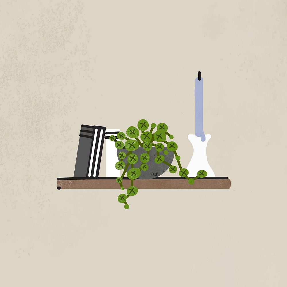 Plant on shelf clipart, home decor illustration