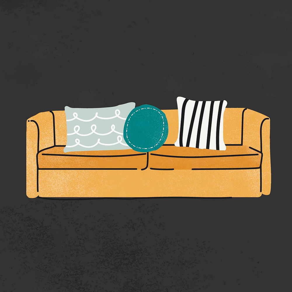 Yellow sofa clipart, furniture & home decor illustration