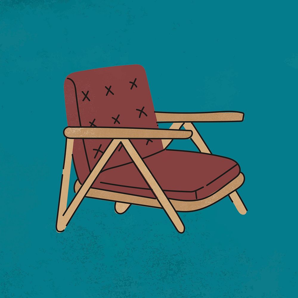 Retro armchair sticker, furniture & home decor illustration psd