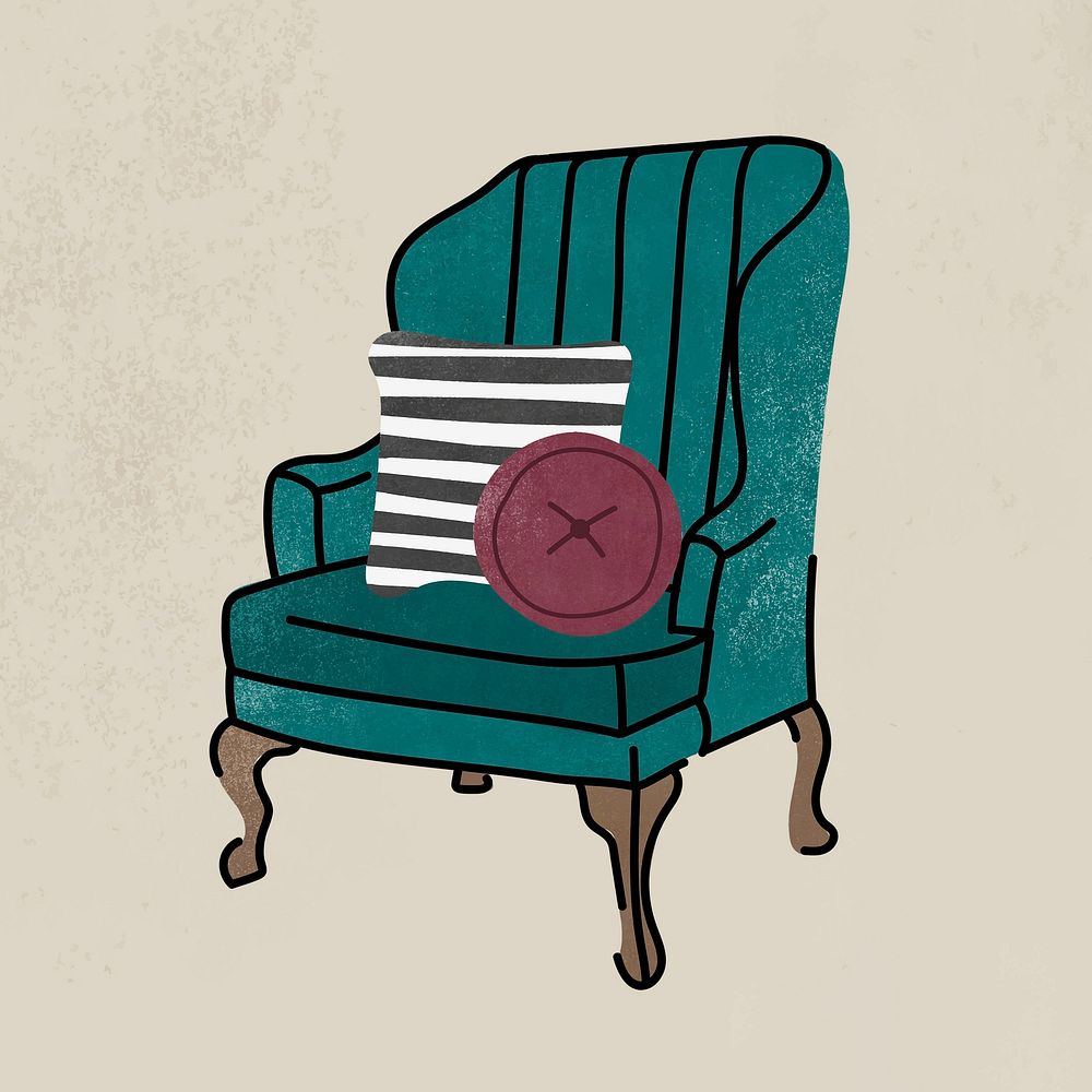 Green armchair sticker, furniture & home decor illustration vector