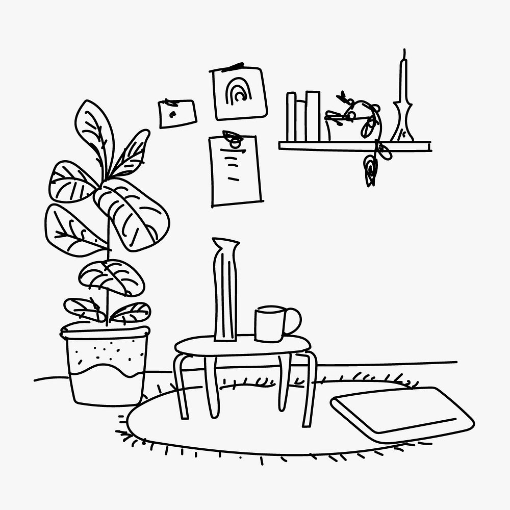 Living room doodle sketch, home interior illustration vector