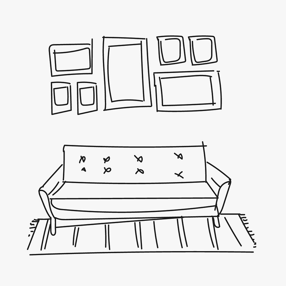 Sofa doodle sketch Instagram post, home interior illustration