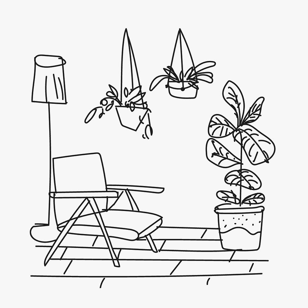 Hand drawn living room sketch, home interior illustration vector
