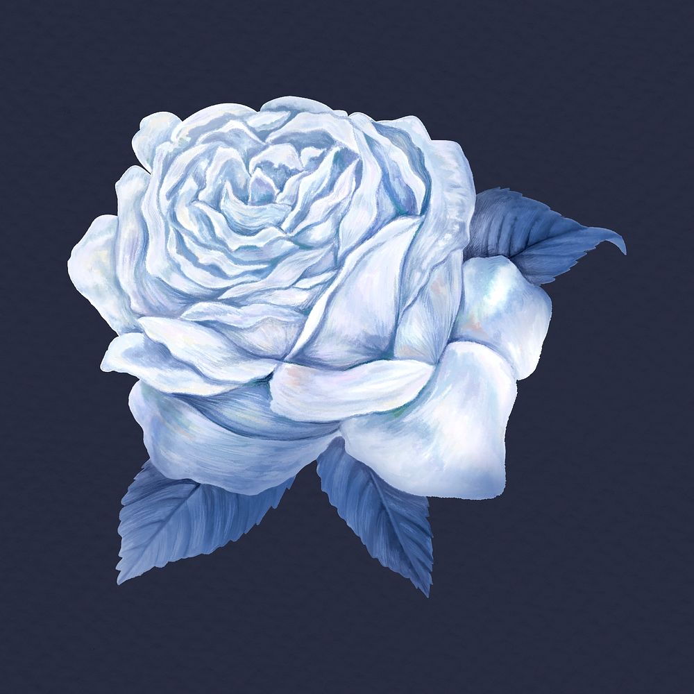 Aesthetic rose collage element, blue painting design psd