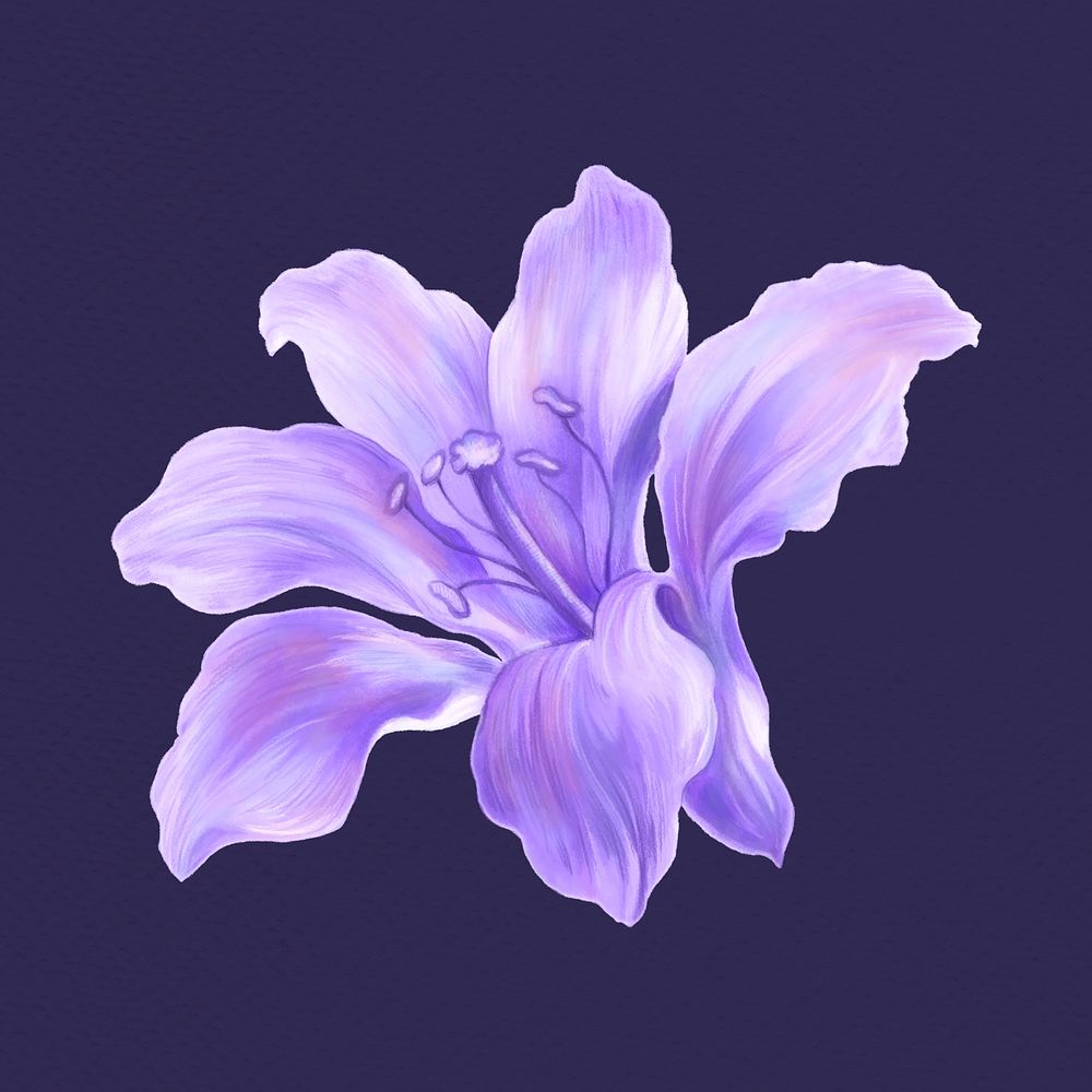 Lily collage element, purple aesthetic design psd