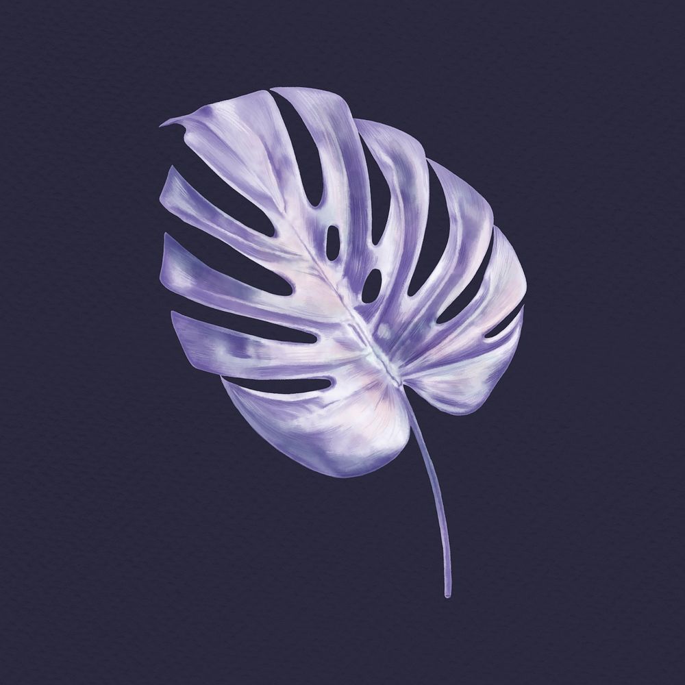 Monstera leaf clipart, purple aesthetic painting design