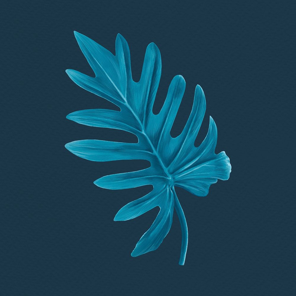 Philodendron leaf collage element, blue aesthetic design psd