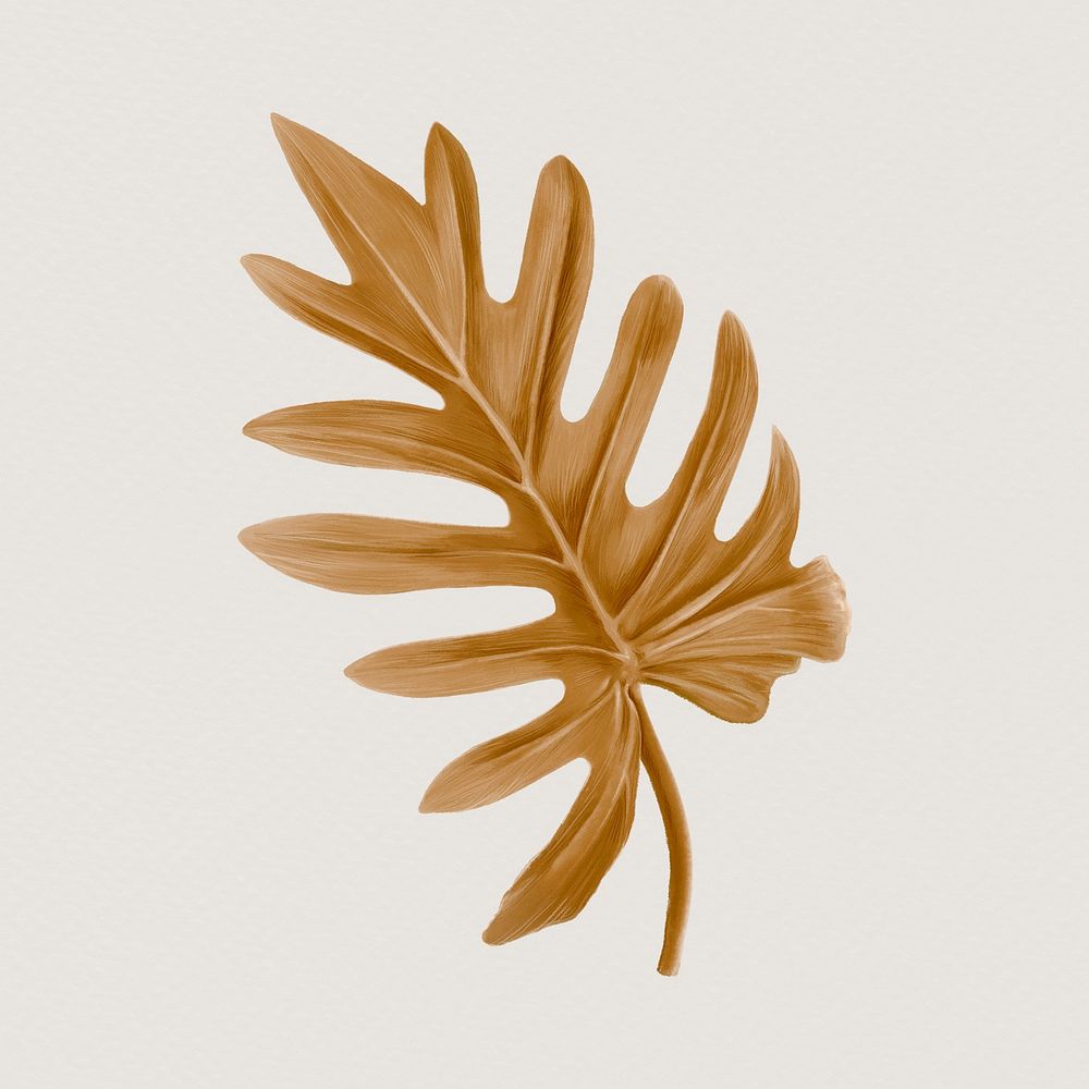 Philodendron collage element, brown aesthetic design psd