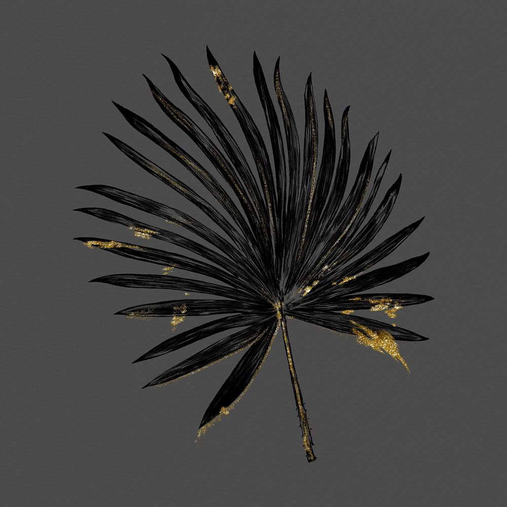Tropical leaf collage element, black design psd