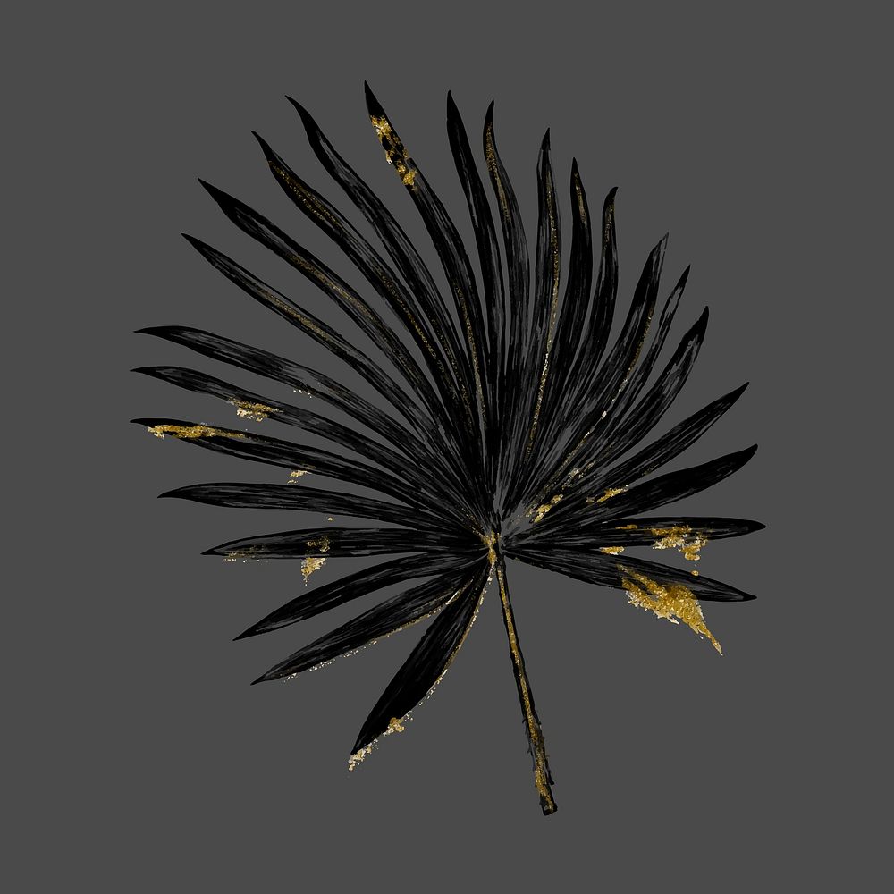 Fan palm leaf collage element, black design vector