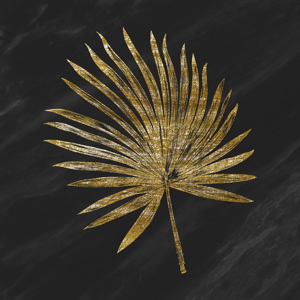 Tropical leaf collage element, gold glitter design psd