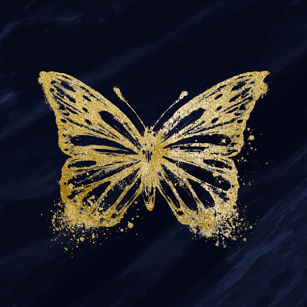 Butterfly collage element, gold glitter design vector