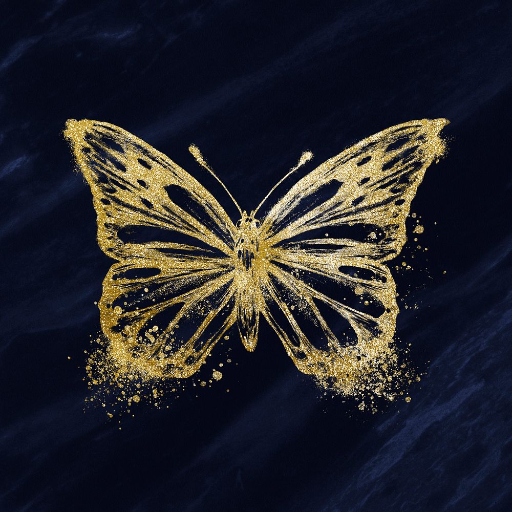 Butterfly collage element, gold glitter design psd